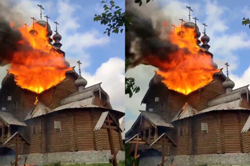 Historic Ukrainian monastery burns after Russian shelling, Zelenskyy says