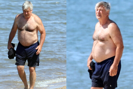 Alec Baldwin spotted shirtless on Hamptons beach after 10-year anniversary with pregnant wife Hilaria