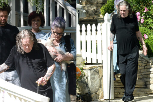 Ozzy Osbourne walks with a cane while out with wife Sharon and family in Los Angeles following ‘major’ surgery