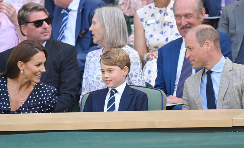 Prince George makes Wimbledon tennis debut in the Royal Box with the Duke and Duchess of Cambridge