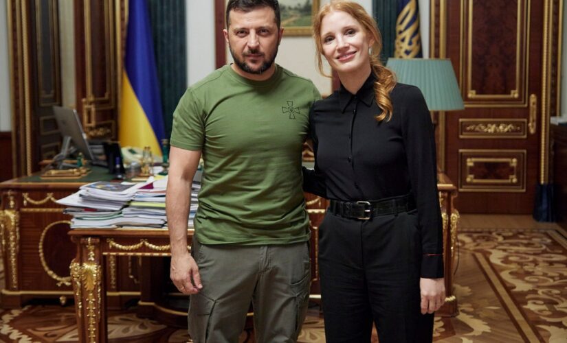 Actress Jessica Chastain meets with Volodymyr Zelenskyy in Ukraine