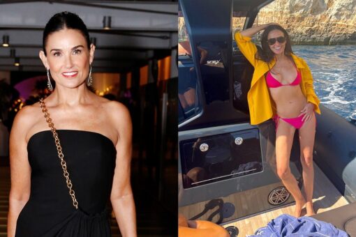 Demi Moore shows off her svelte physique in a hot pink string bikini while on a yacht: ‘Soaking up summer’