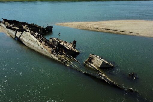 Sunken German World War II ships revealed with Danube River at record low