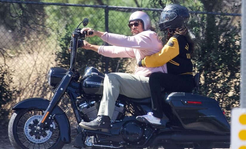 Jason Momoa and Eiza Gonzalez photographed on a motorcycle ride in California