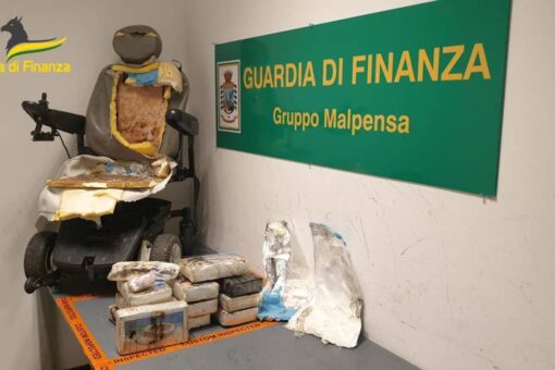 Milan Airport dogs sniff out 30 pounds of cocaine hidden in wheelchair