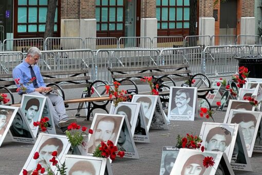 Survivors of Iran ‘death commission’ decry Raisi at United Nations, fill park with 2,000 photos of victims