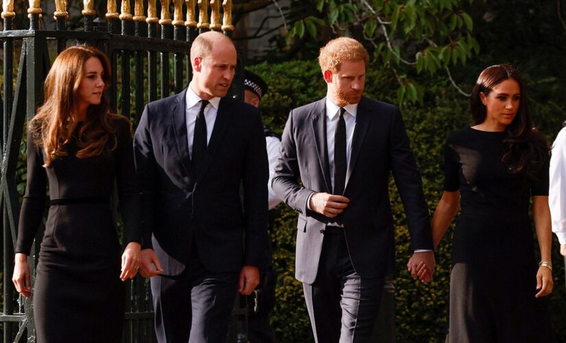 Harry and Meghan appear with William and Kate to greet mourners at Windsor Castle