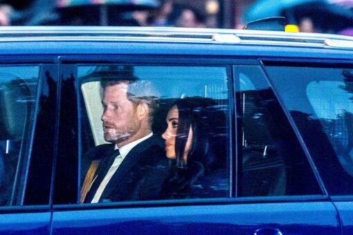 Prince Harry and Meghan Markle join royal family at Buckingham Palace to receive Queen Elizabeth II’s coffin
