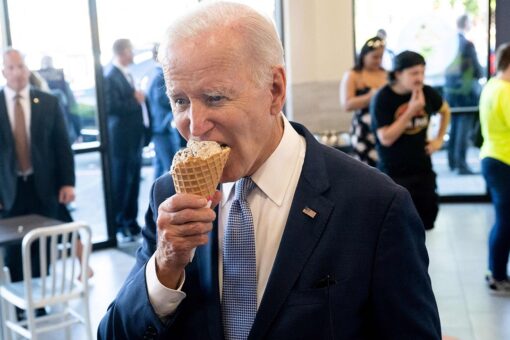 Biden blasted for telling reporter the economy is ‘strong as hell’ while eating ice cream in Portland