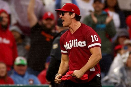 ‘Top Gun’ star Miles Teller celebrates as Phillies head to the World Series
