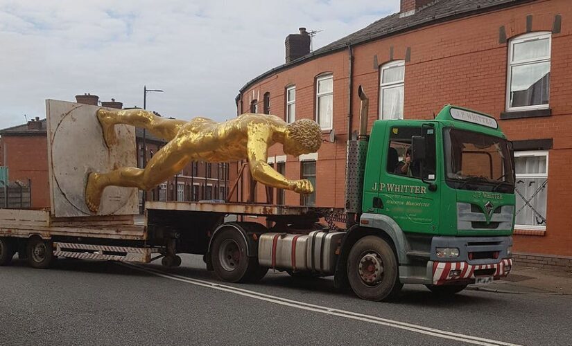 British locals up in arms as naked golden statue retired for the winter