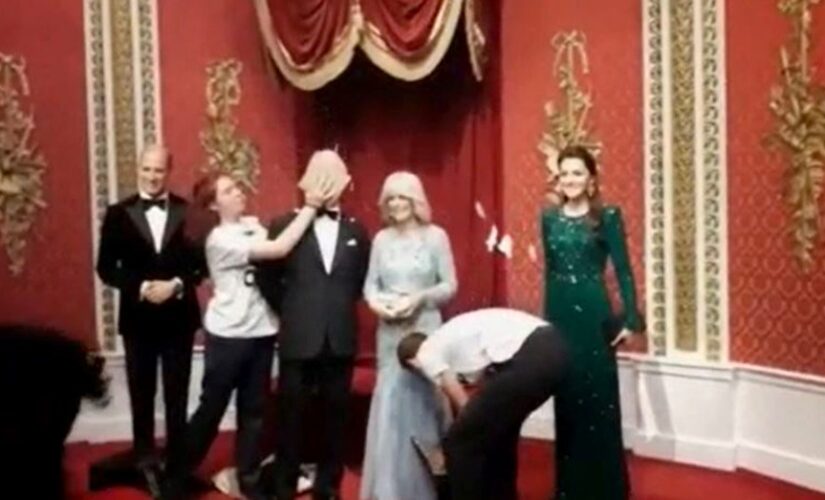 Just Stop Oil activists smash cake on King Charles III waxwork at Madam Tussauds