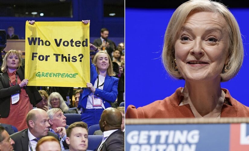 Greenpeace protesters disrupt UK Prime Minister Liz Truss speech with ‘Who voted for this?’ sign