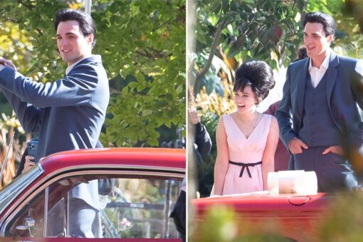 Jacob Elordi channels Elvis Presley, alongside ‘Priscilla’ star Cailee Spaeny in first-look movie set photos