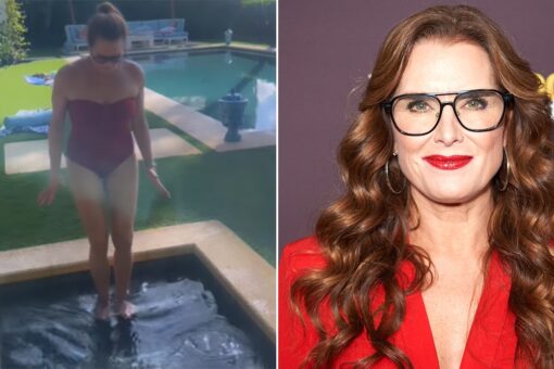 Brooke Shields shows off her toned body in red swimsuit for icy Thanksgiving plunge