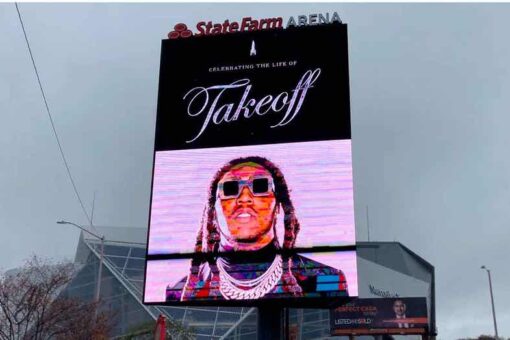 Takeoff fans mourn the late rapper’s death in service at State Farm Arena in Atlanta