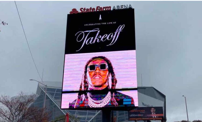 Takeoff fans mourn the late rapper’s death in service at State Farm Arena in Atlanta