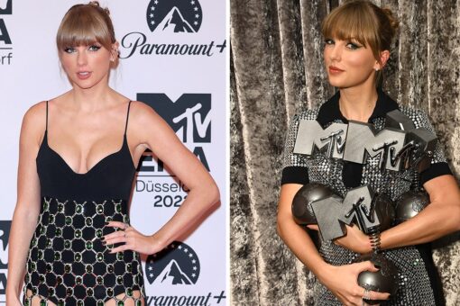 Taylor Swift shimmers wearing sheer dress to pick up four awards at first MTV EMAs red carpet in a decade