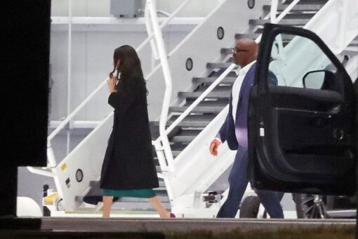 Environmental activist Meghan Markle seen boarding private jet following female empowerment event