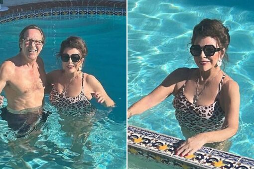 Joan Collins, 89, poses in swimsuit in holiday celebration with husband Percy Gibson, 57