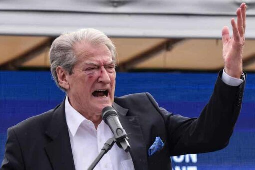 Leader of Albanian opposition center-right Democratic Party attacked at anti-government protest