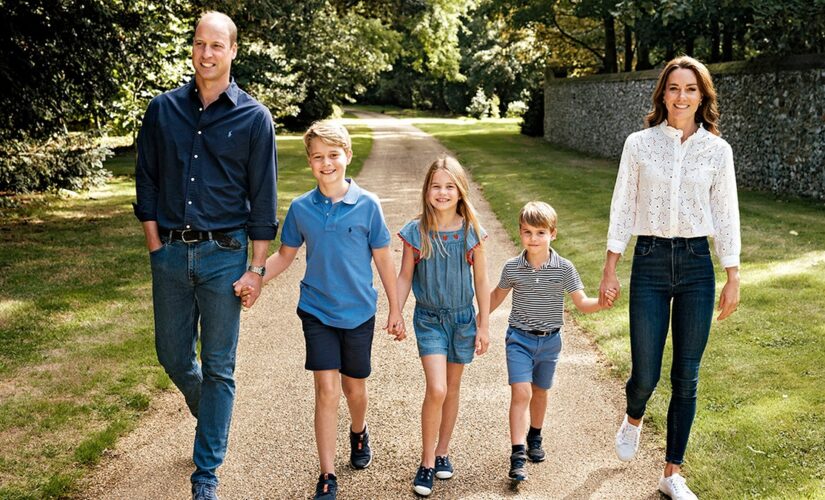 Prince William, Kate Middleton beam as they hold hands with their three children in sweet Christmas card photo