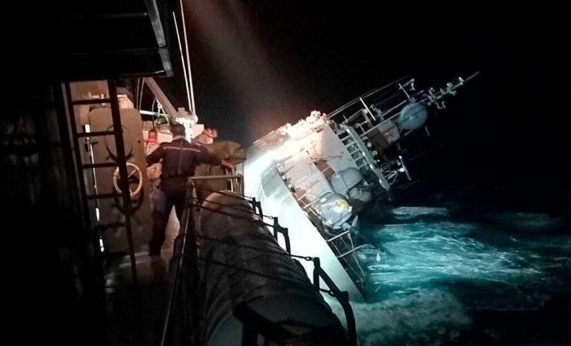 Video shows moments before US-made Thai naval vessel sinks in rough seas, dozens of sailors missing