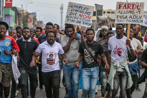 Congo police fire tear gas at unauthorized protestors opposing the presence of foreign troops