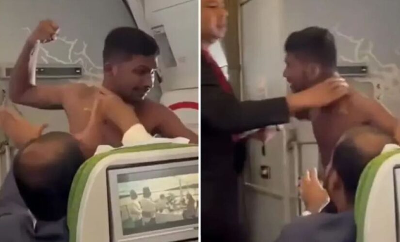Punches fly as shirtless man brawls with fellow airline passenger over seat assignment